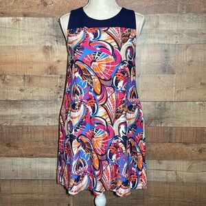 Jude Connally Molly Dress Navy Retro Abstract Print size Small EUC